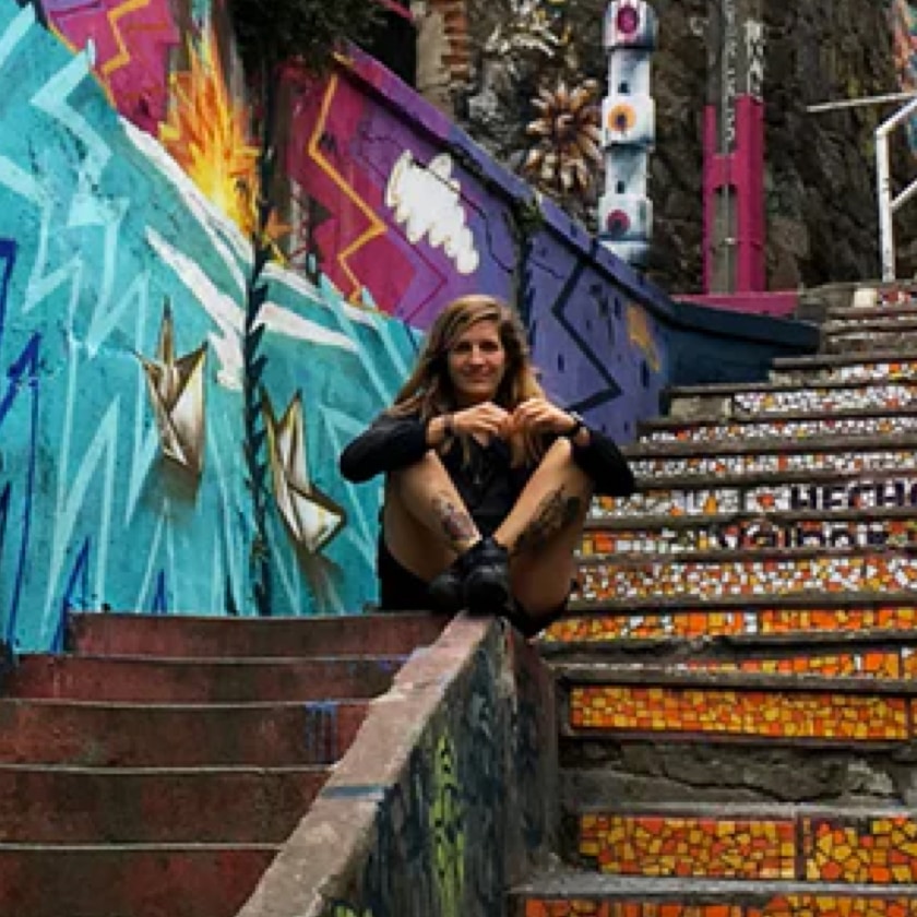 person sitting on stairs